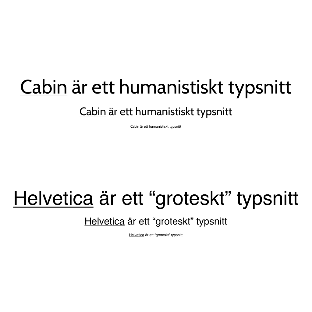 Jämförelse mellan typsnitten Cabin och Helvetica
