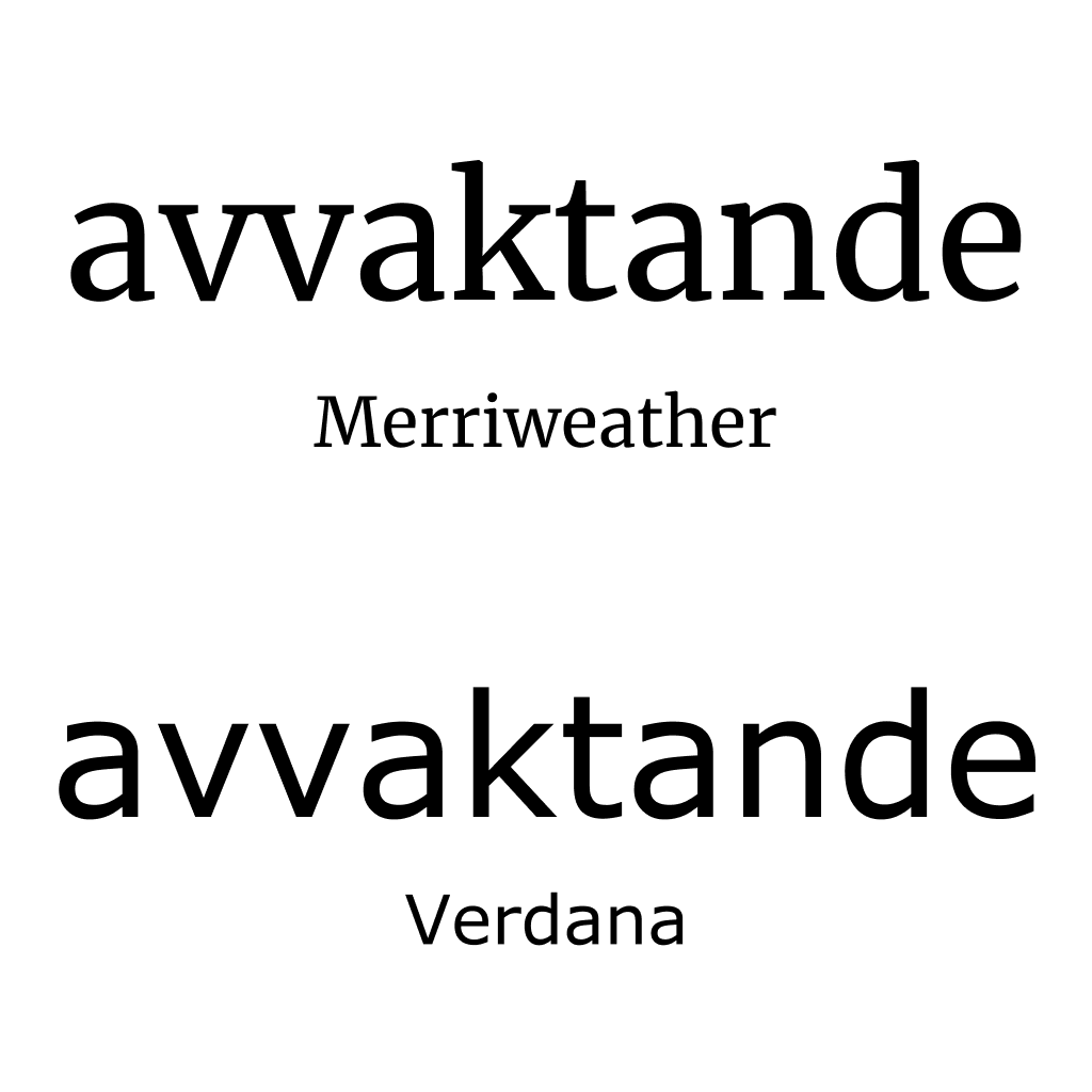 Jämförelse mellan typsnitten Merriweather och Verdana